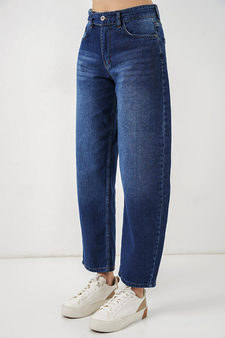 Bigdart Pantalon en jean taille haute femme 30081 - Bleu marine
