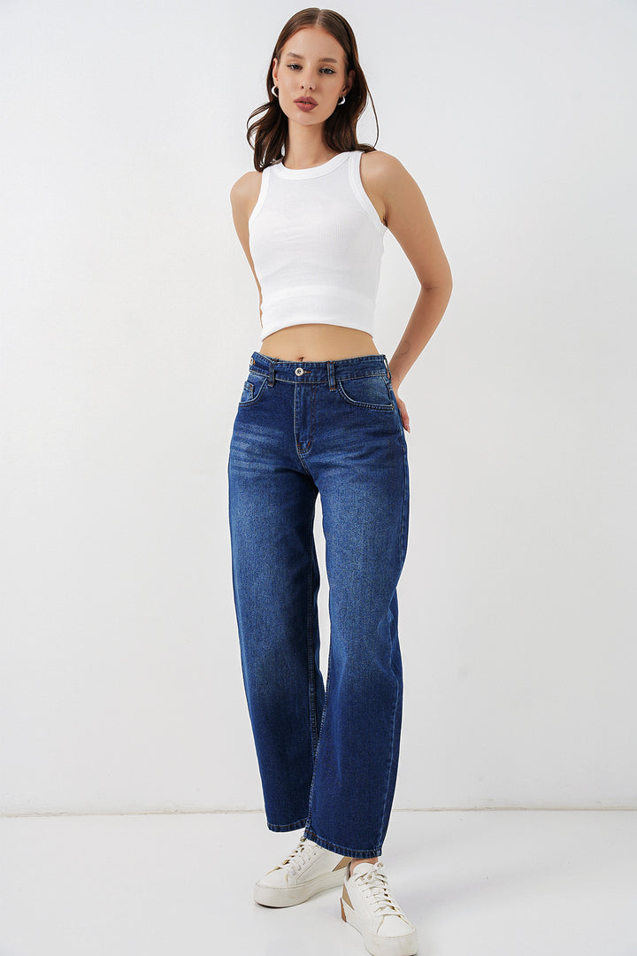 Bigdart Pantalon en jean taille haute femme 30081 - Bleu marine