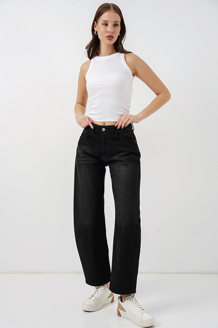 Bigdart Pantalon en jean taille haute femme 30081 - Noir