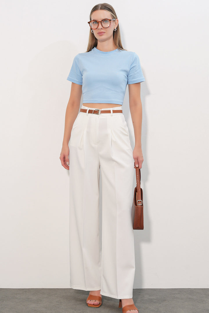 Bigdart Pantalon palazzo taille haute pour femme 30051 - Blanc