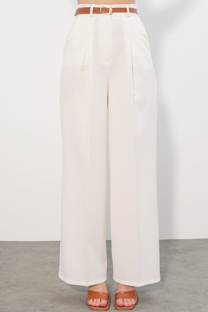 Bigdart Pantalon palazzo taille haute pour femme 30051 - Blanc