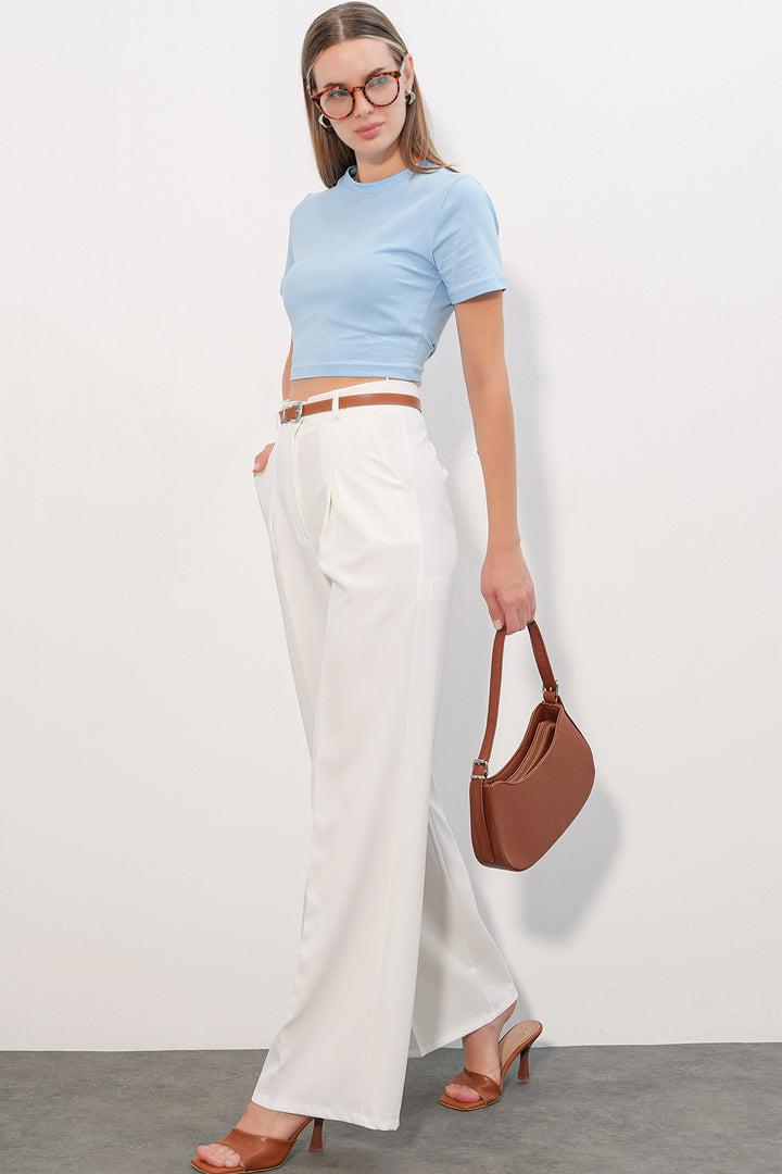 Bigdart Pantalon palazzo taille haute pour femme 30051 - Blanc