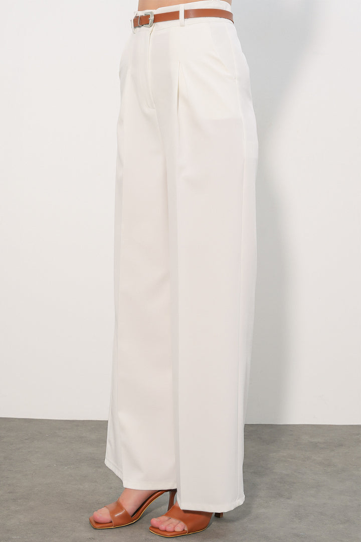 Bigdart Pantalon palazzo taille haute pour femme 30051 - Blanc