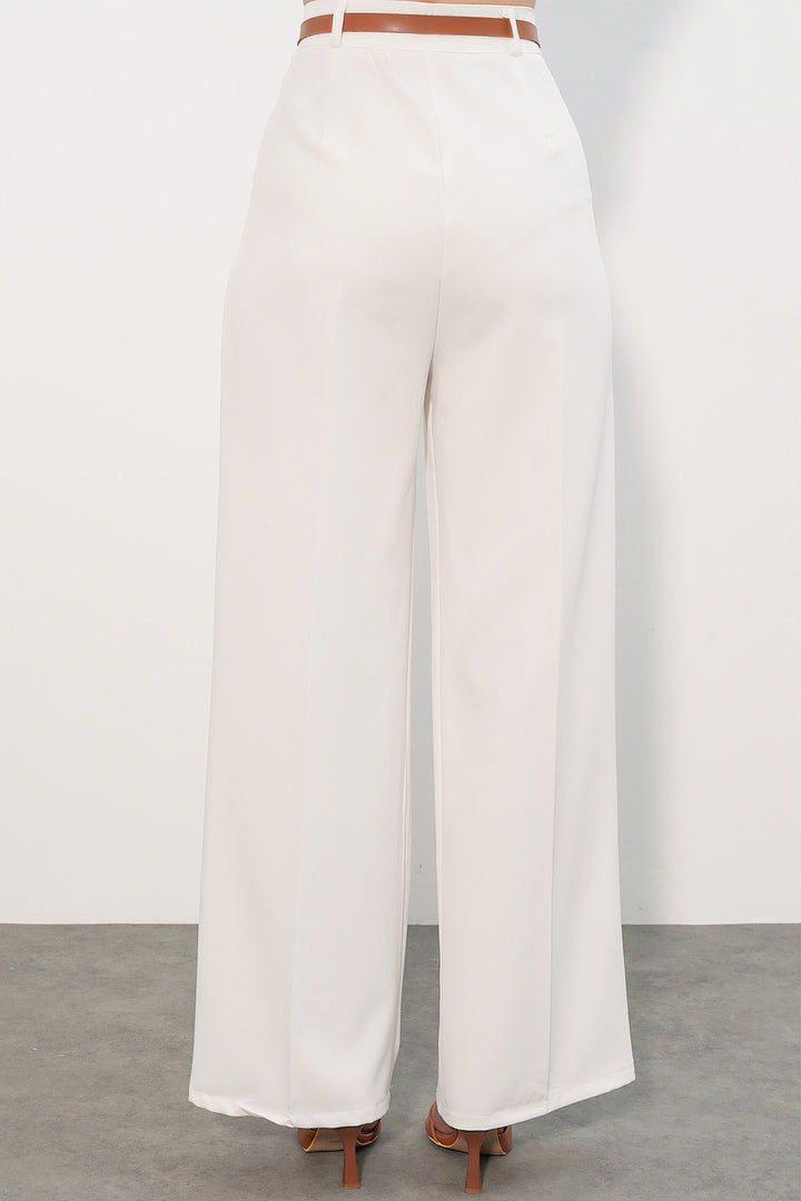 Bigdart Pantalon palazzo taille haute pour femme 30051 - Blanc
