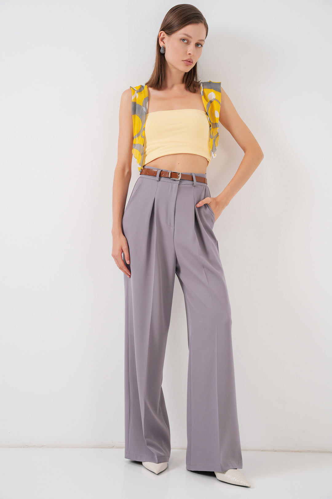 Bigdart Pantalon Palazzo Taille Haute Femme 30051 - Griss