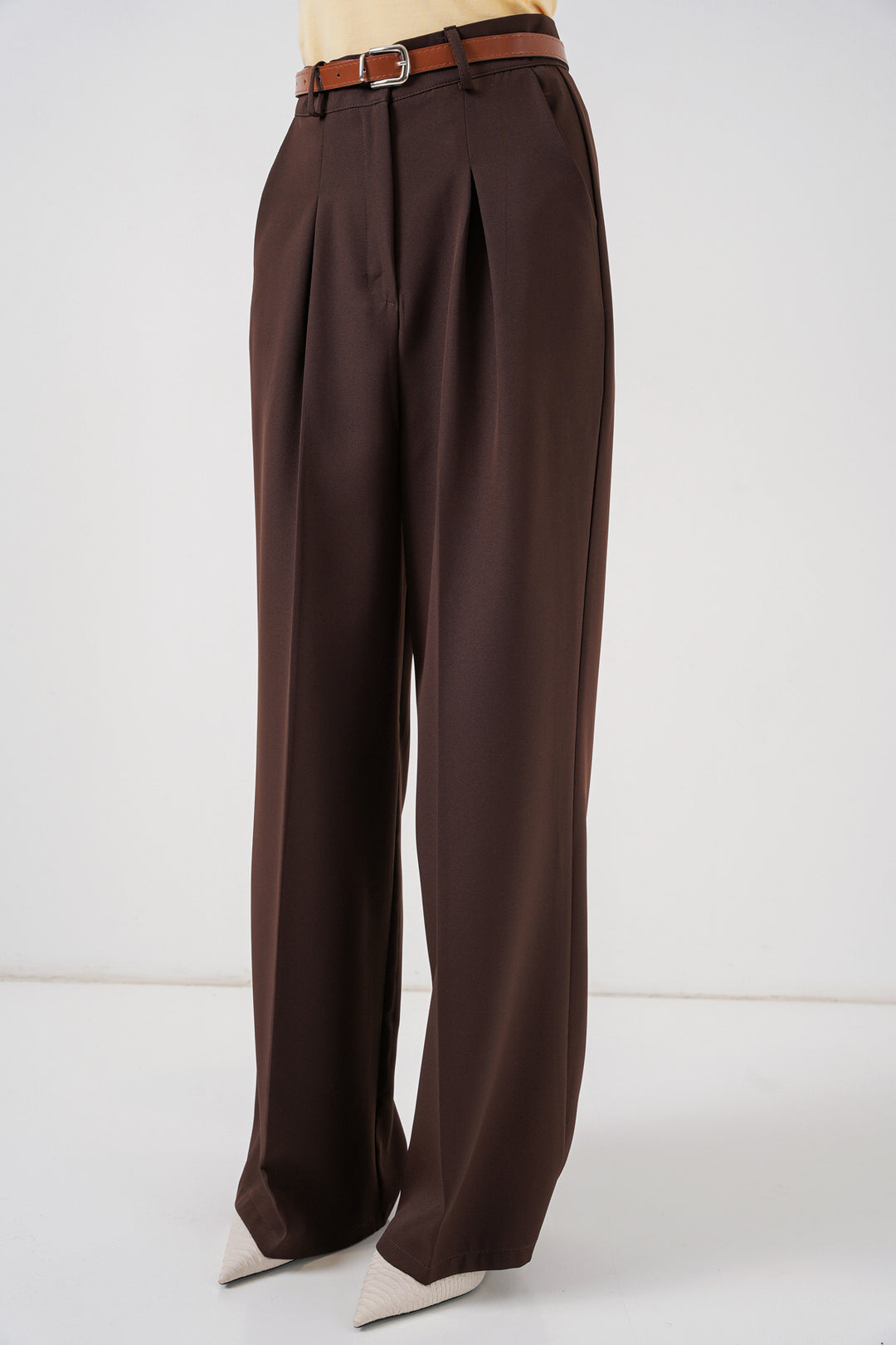 Bigdart Pantalon palazzo taille haute femme 30051 - Marron
