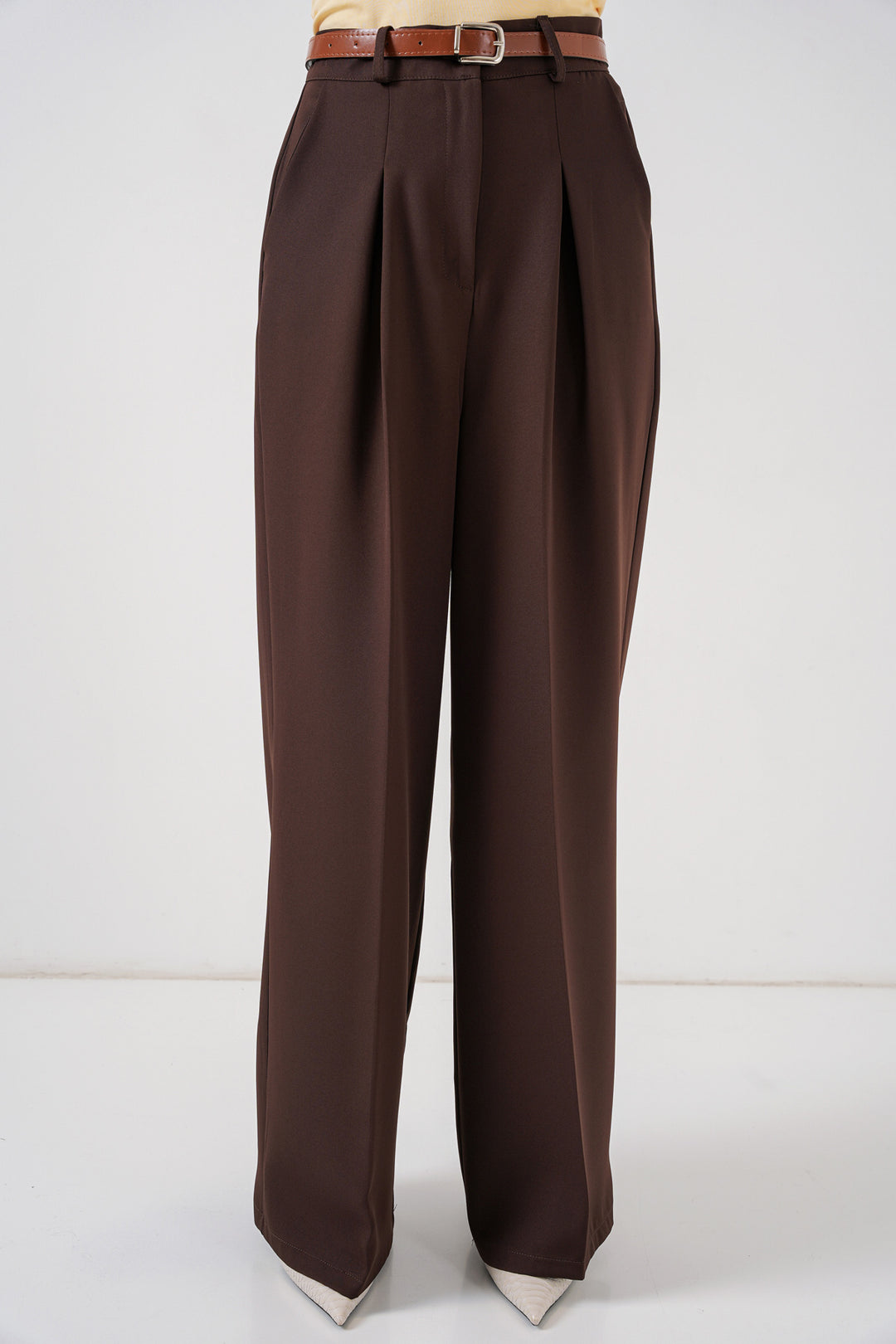 Bigdart Pantalon palazzo taille haute femme 30051 - Marron