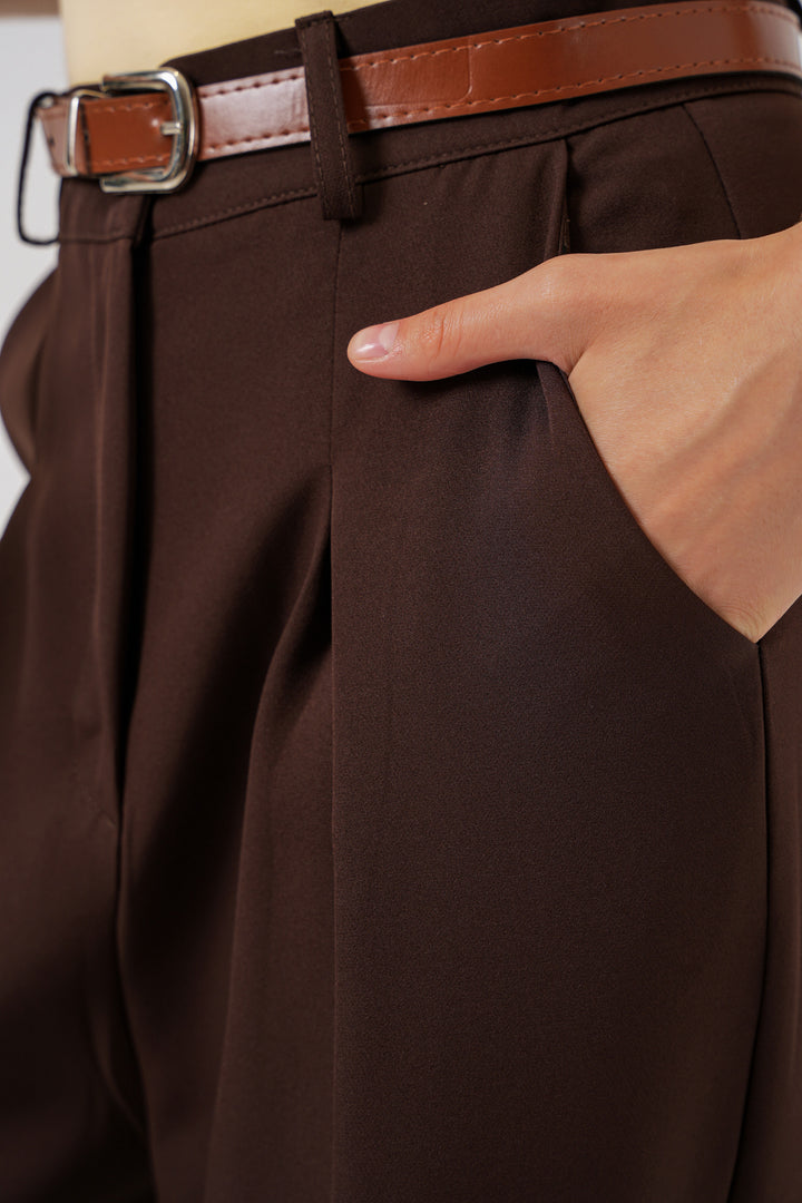 Bigdart Pantalon palazzo taille haute femme 30051 - Marron