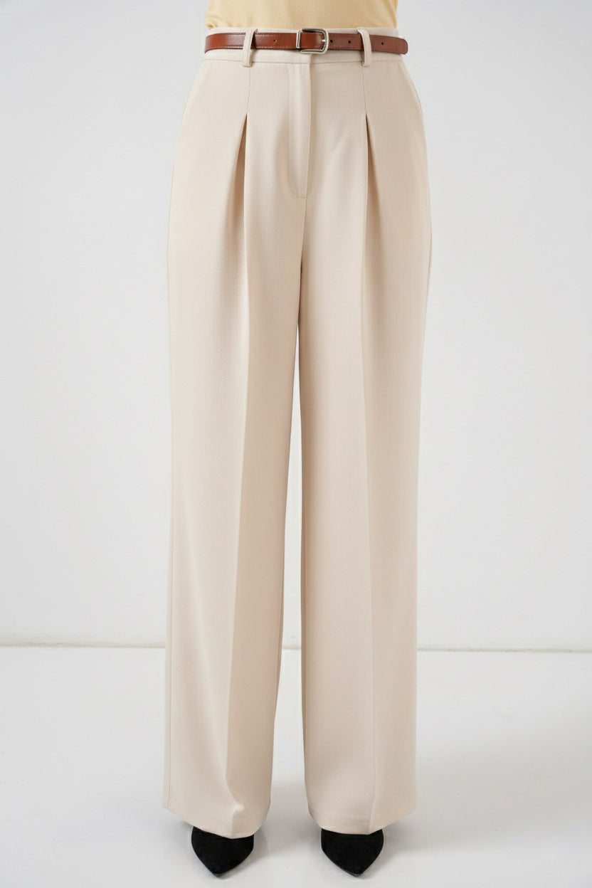 Bigdart Pantalon palazzo taille haute femme 30051 - Crème