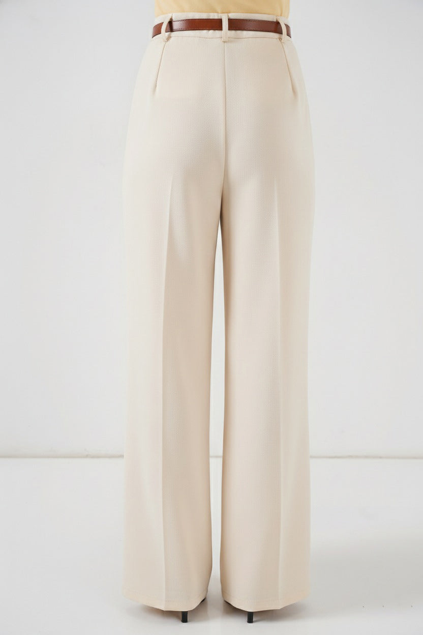 Bigdart Pantalon palazzo taille haute femme 30051 - Crème