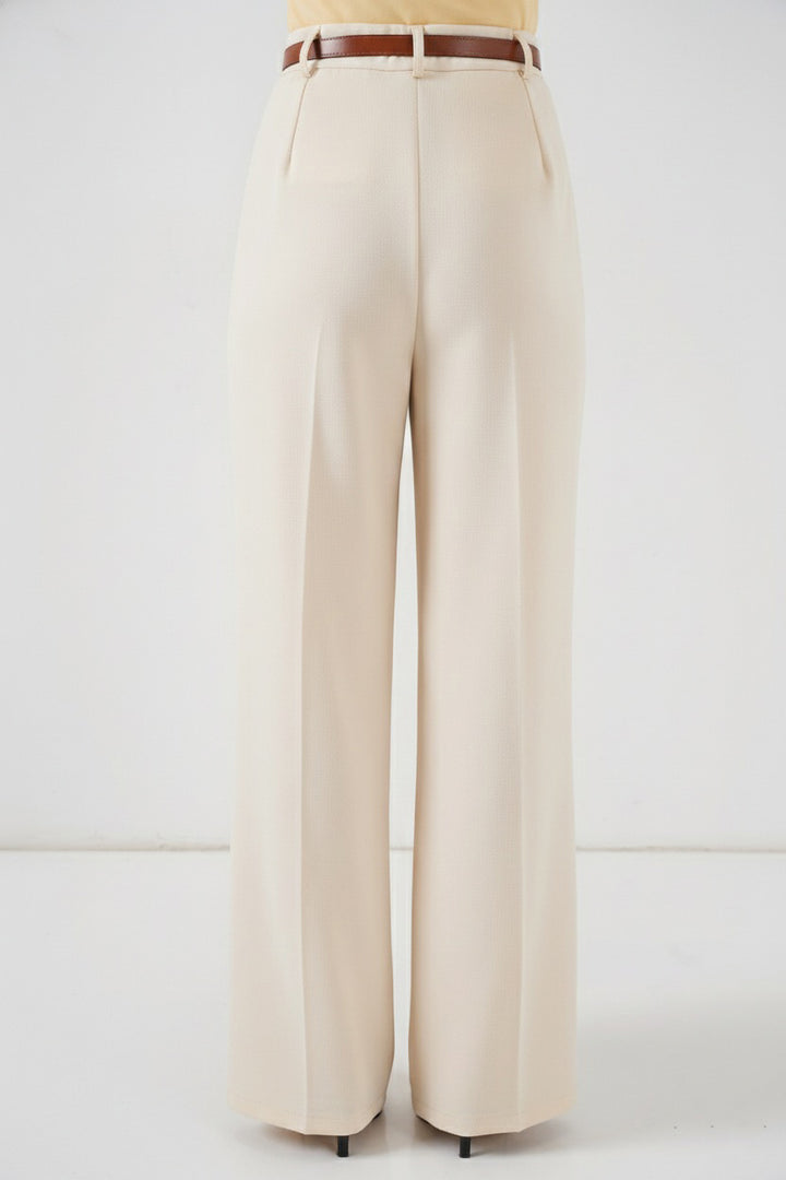 Bigdart Pantalon palazzo taille haute femme 30051 - Crème