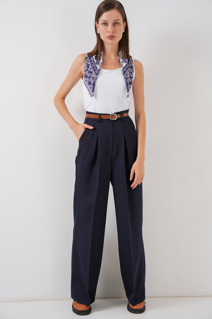 Bigdart Pantalon Palazzo Taille Haute Femme 30051 - Bleu marine