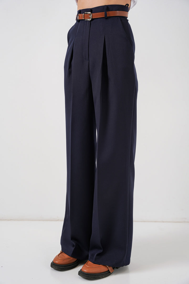 Bigdart Pantalon Palazzo Taille Haute Femme 30051 - Bleu marine
