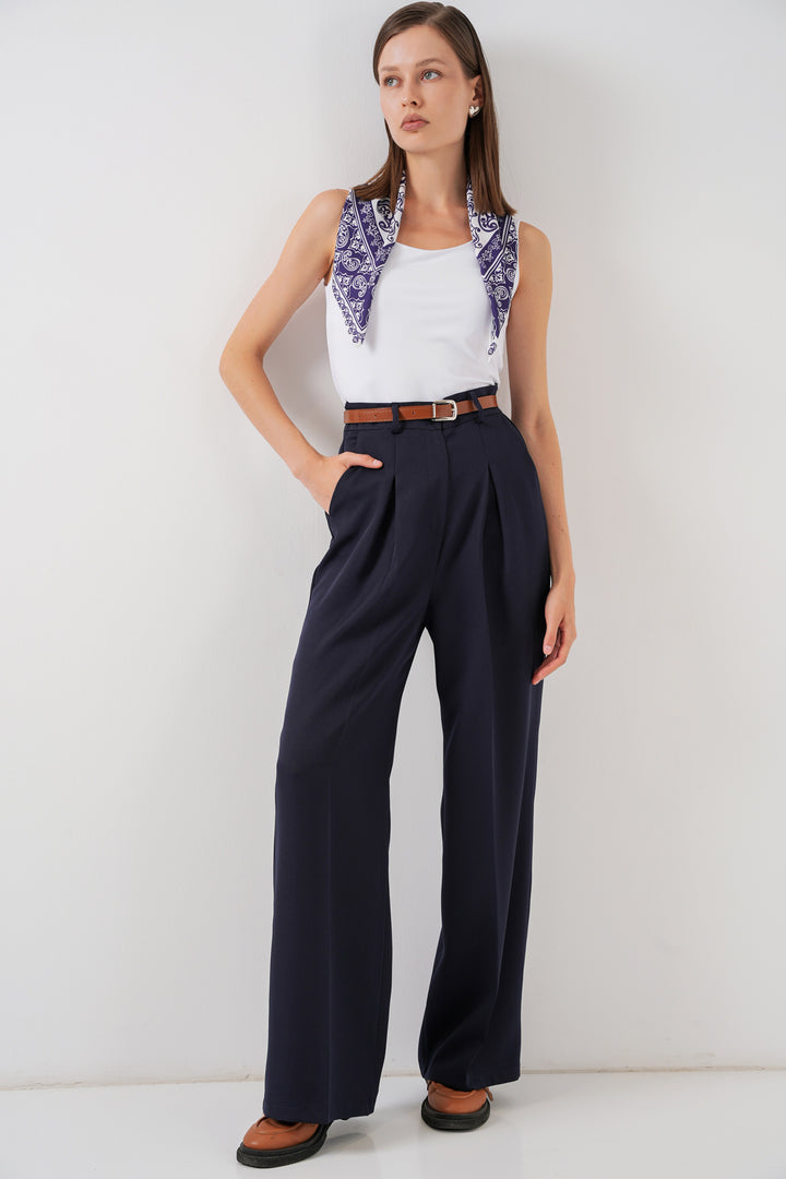 Bigdart Pantalon Palazzo Taille Haute Femme 30051 - Bleu marine
