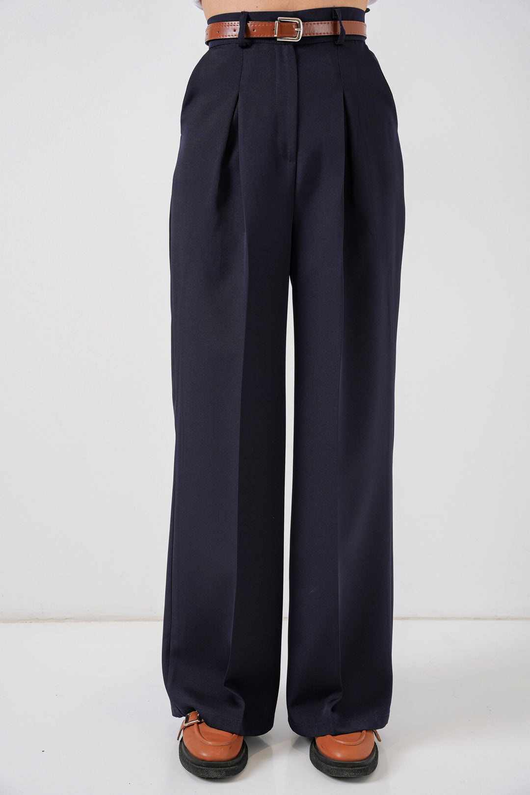 Bigdart Pantalon Palazzo Taille Haute Femme 30051 - Bleu marine