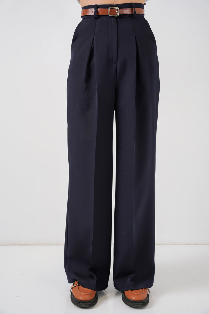 Bigdart Pantalon Palazzo Taille Haute Femme 30051 - Bleu marine