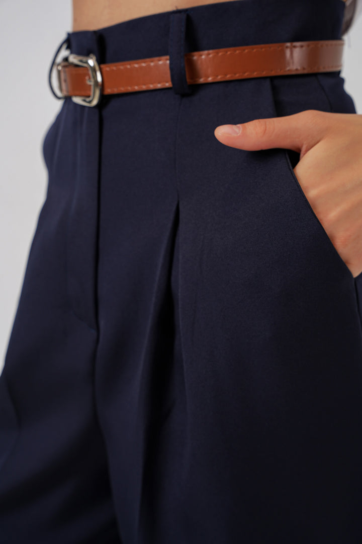 Bigdart Pantalon Palazzo Taille Haute Femme 30051 - Bleu marine