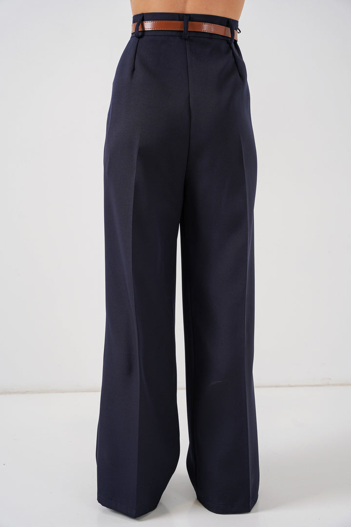 Bigdart Pantalon Palazzo Taille Haute Femme 30051 - Bleu marine
