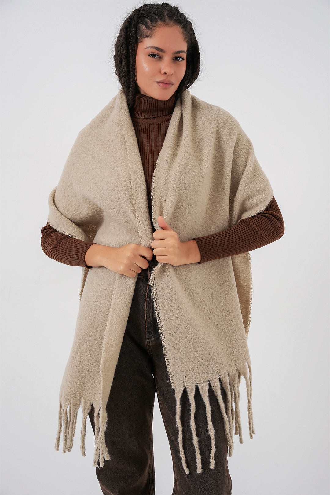 Bigdart Écharpe épaisse en tricot douce pour femme 15951 - A. Beige