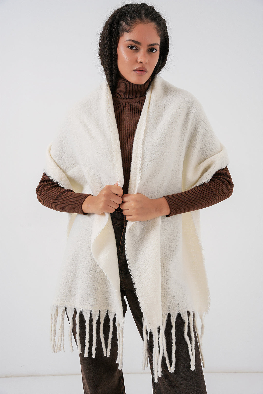 Bigdart Écharpe épaisse en tricot douce pour femme 15951 - Écru