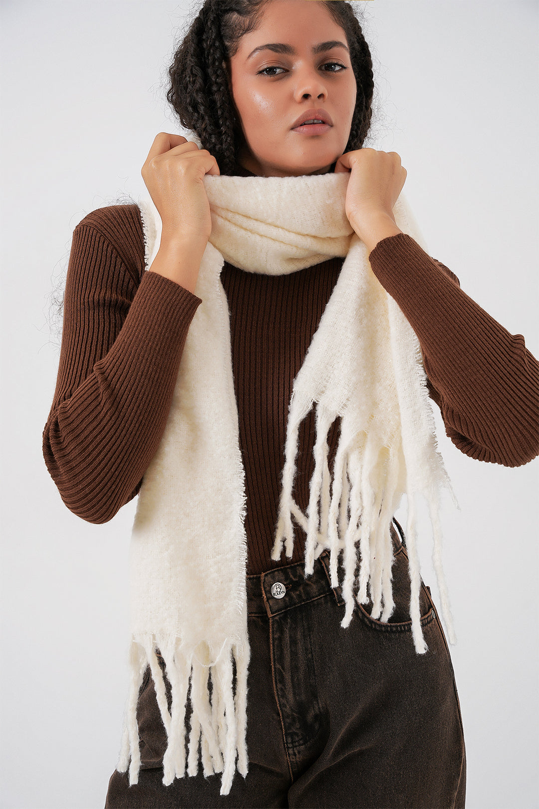 Bigdart Écharpe épaisse en tricot douce pour femme 15951 - Écru