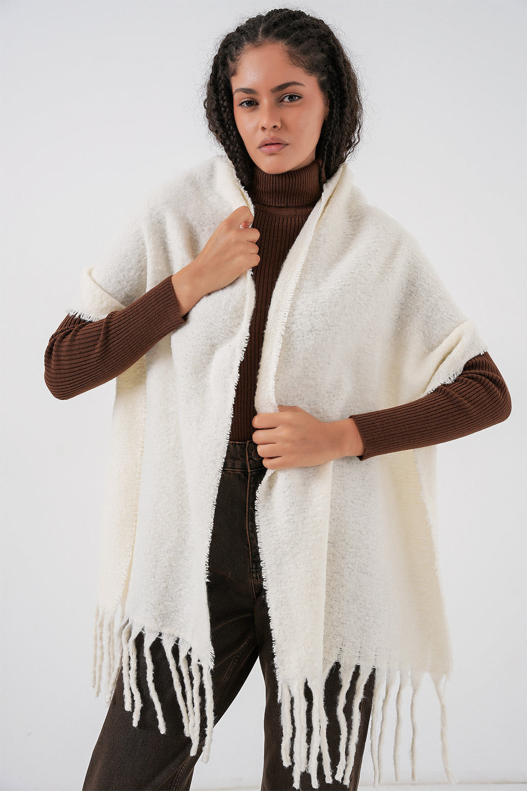 Bigdart Écharpe épaisse en tricot douce pour femme 15951 - Écru