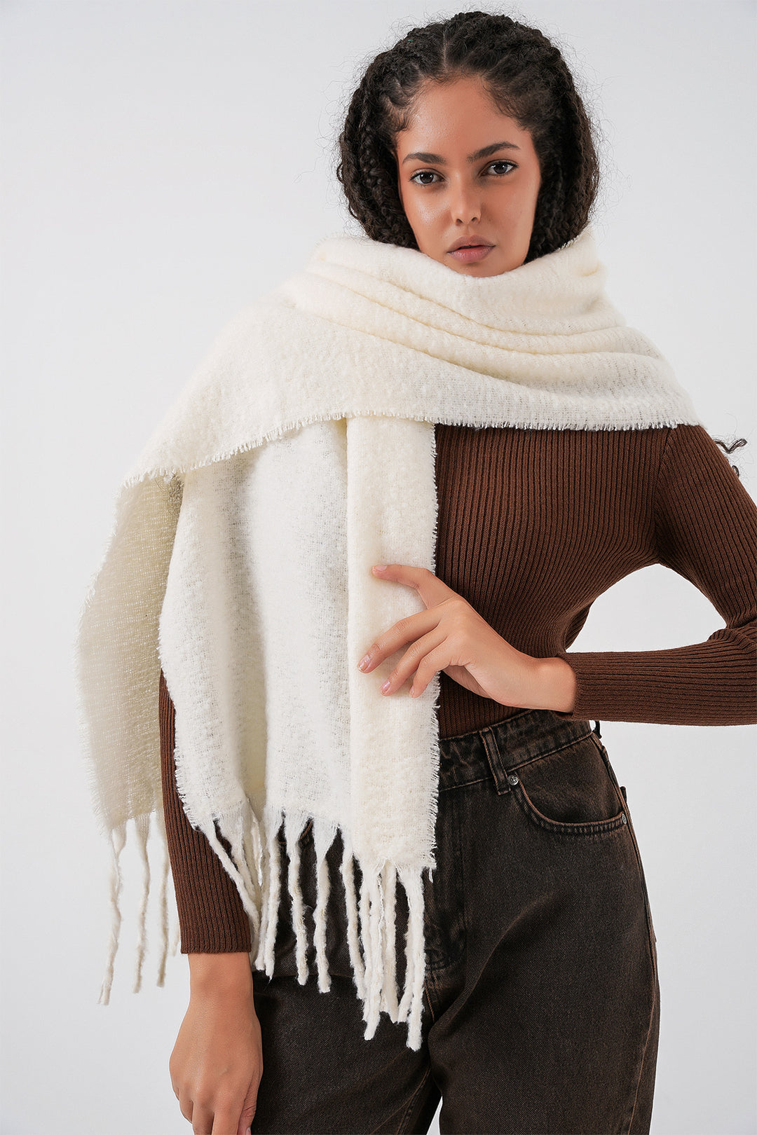 Bigdart Écharpe épaisse en tricot douce pour femme 15951 - Écru