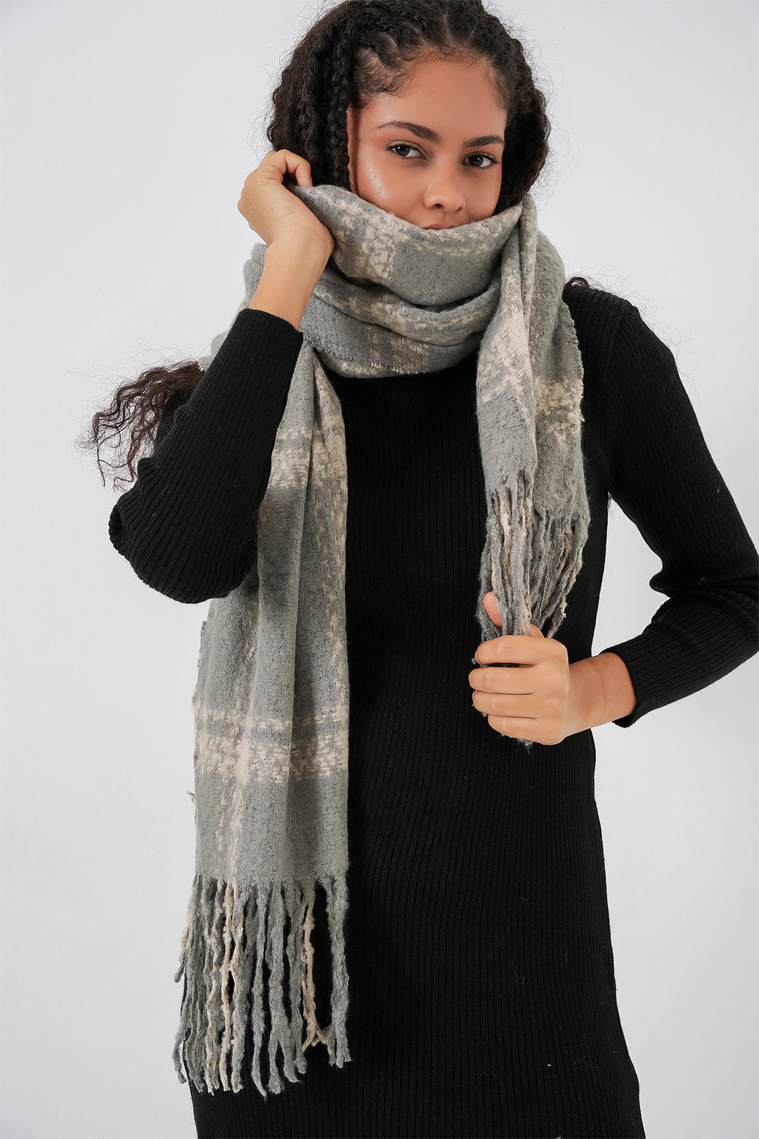Bigdart Écharpe épaisse en tricot douce pour femme 15951 - F. Gris