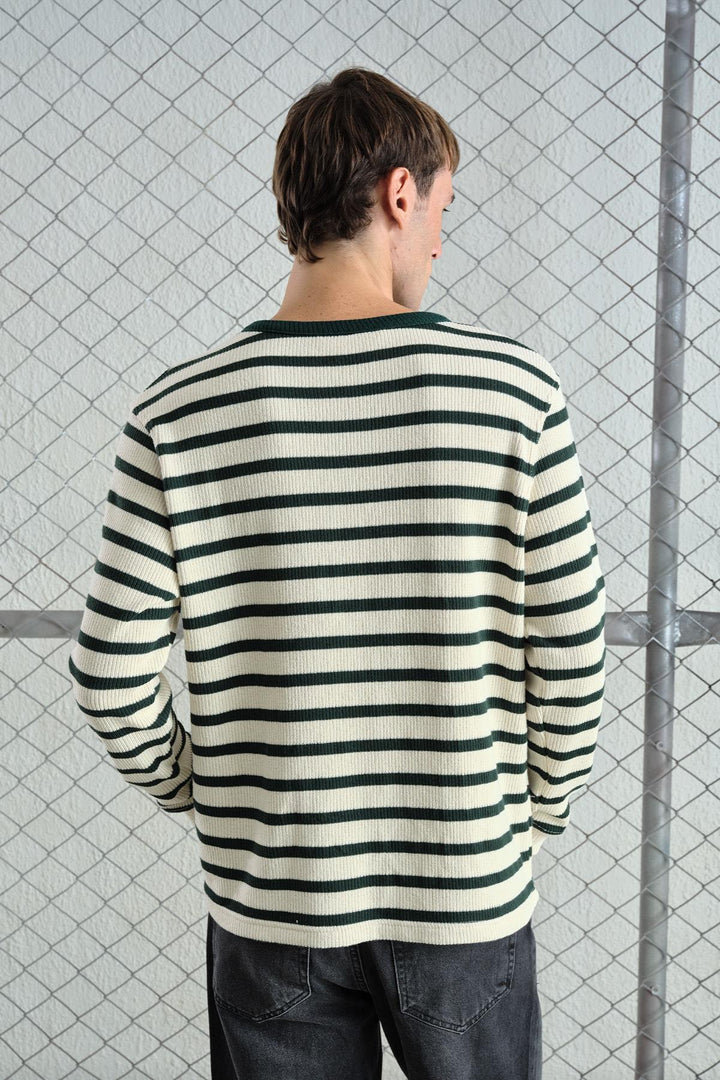 Giesto T-shirt vert à rayures larges et demi-boutonnage - Vert