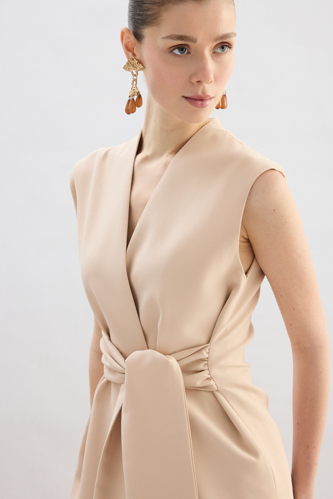Sateen Gilet à ceinture épaisse - Beige