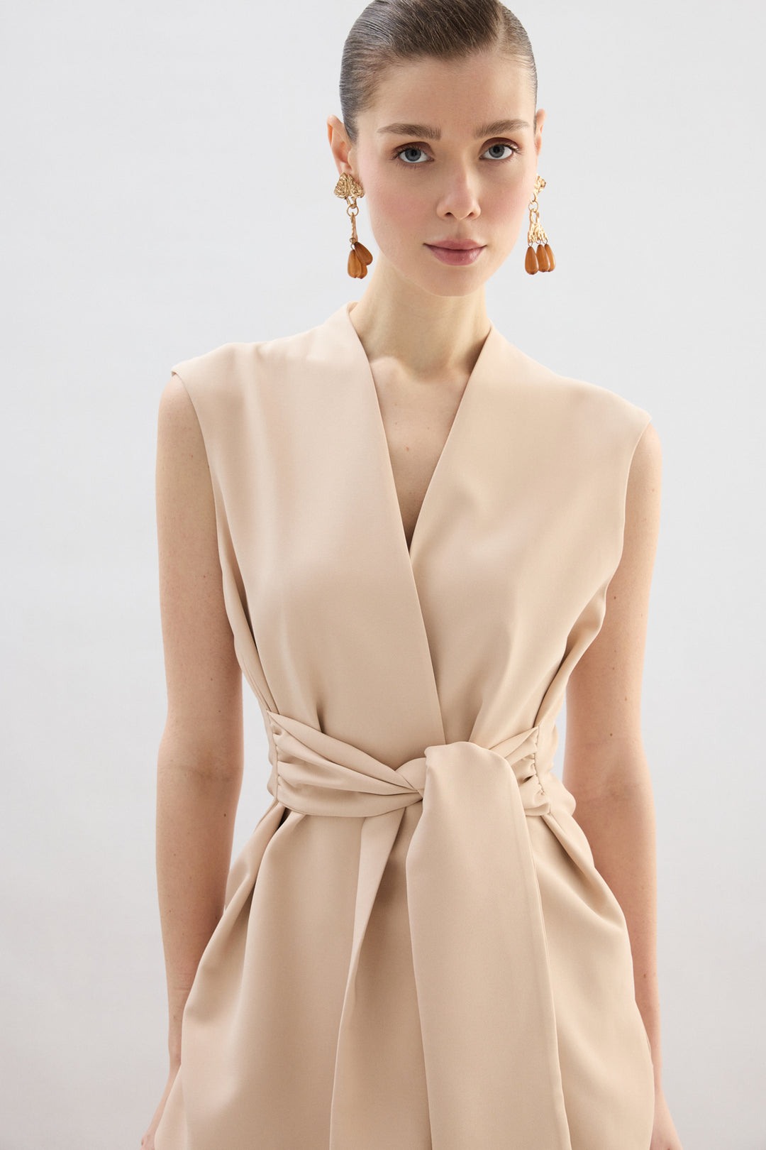 Sateen Gilet à ceinture épaisse - Beige