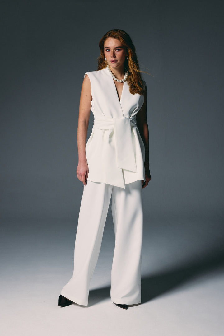 Sateen Gilet à ceinture épaisse - Écru