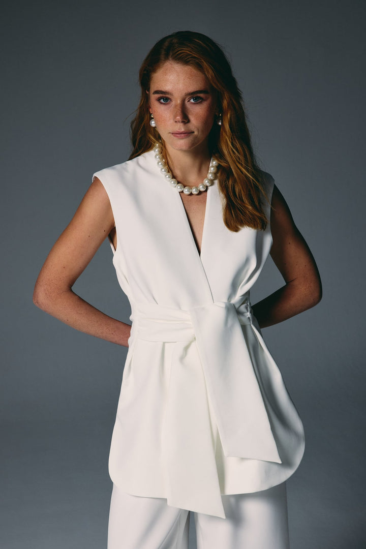 Sateen Gilet à ceinture épaisse - Écru