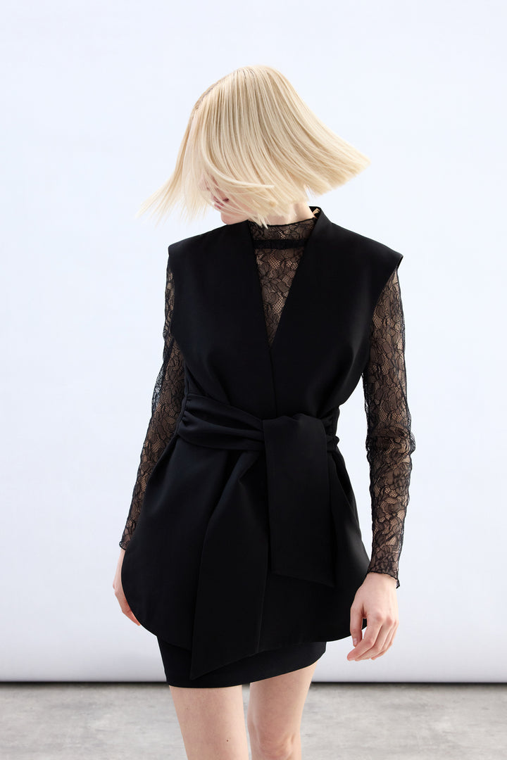Sateen Gilet à ceinture épaisse - Noir