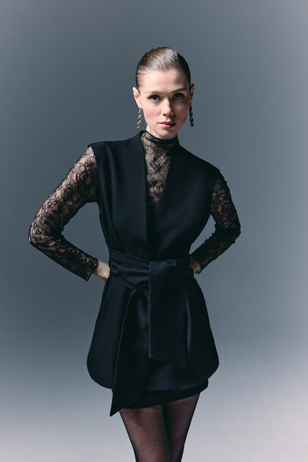 Sateen Gilet à ceinture épaisse - Noir