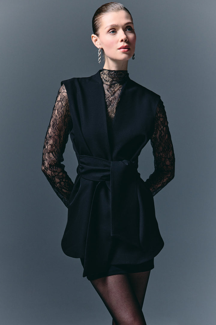 Sateen Gilet à ceinture épaisse - Noir