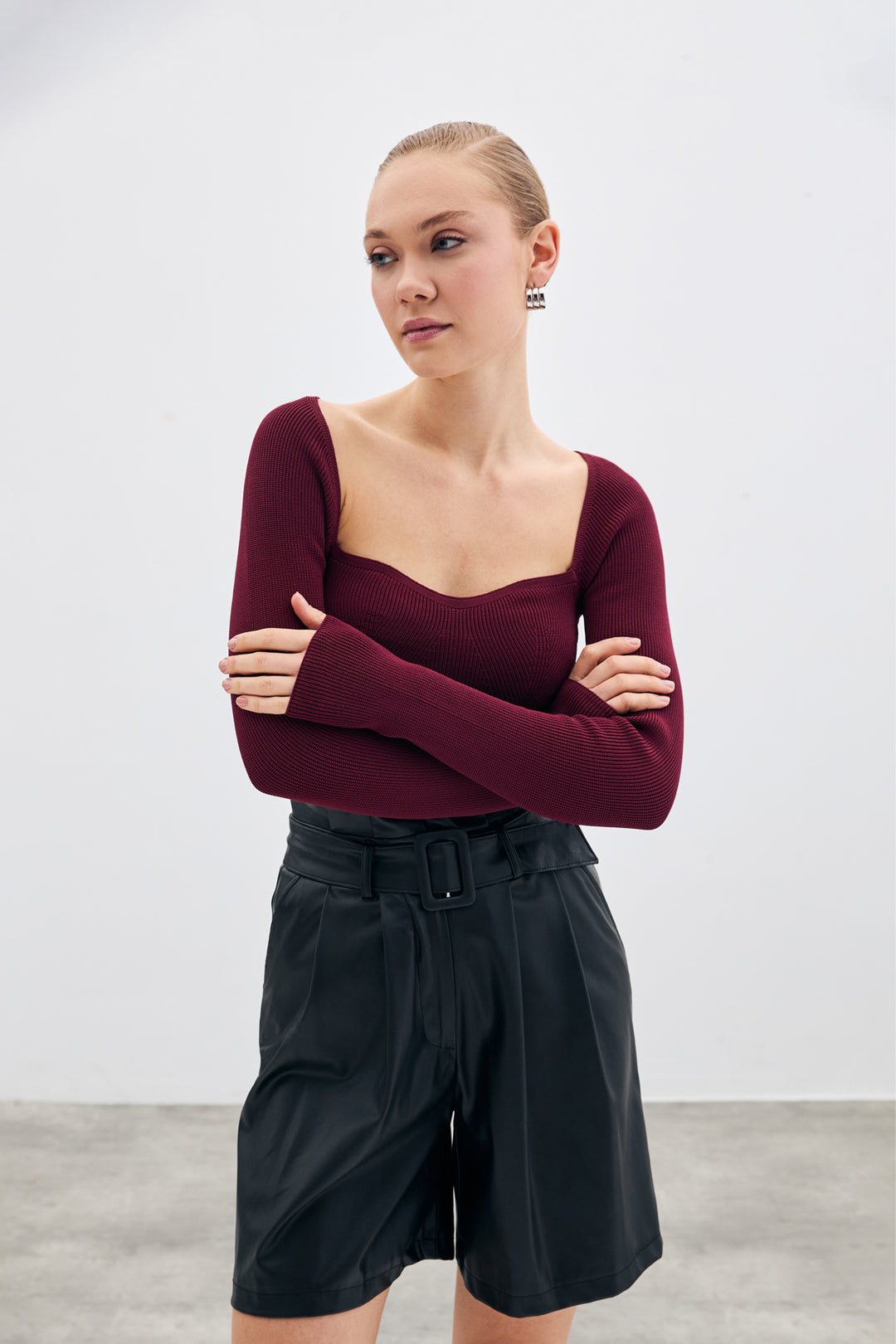 Sateen Top à col cœur - Bordeaux