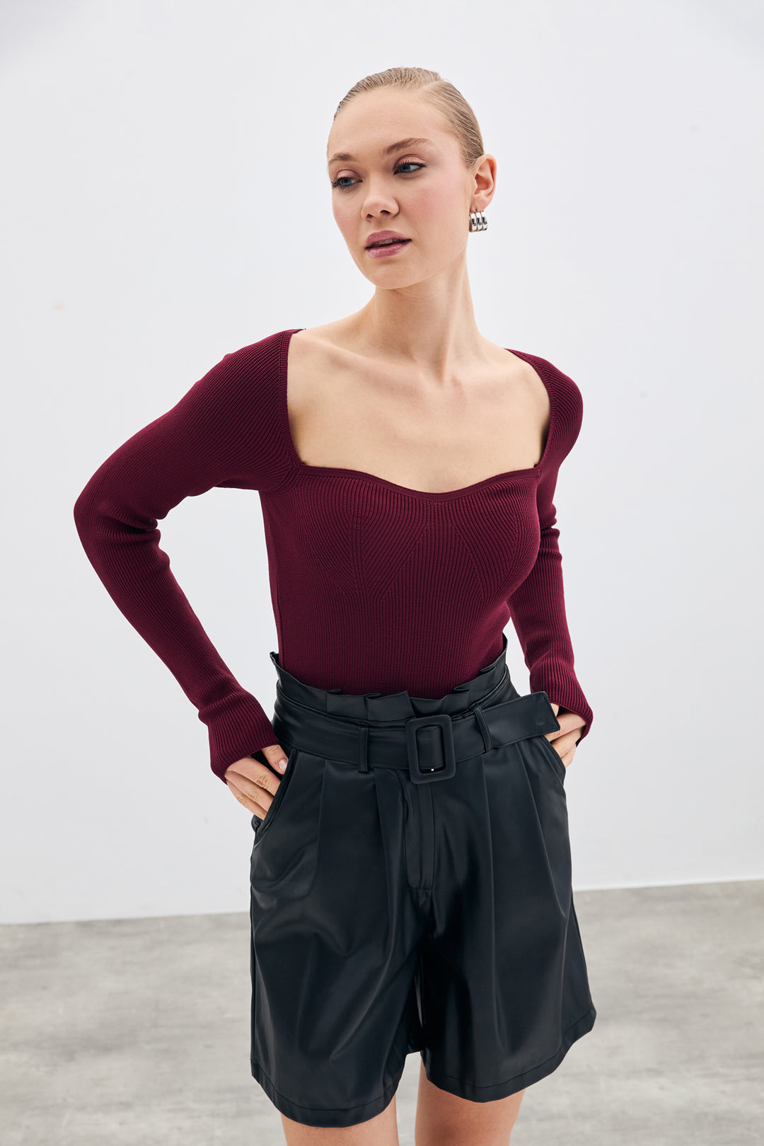 Sateen Top à col cœur - Bordeaux