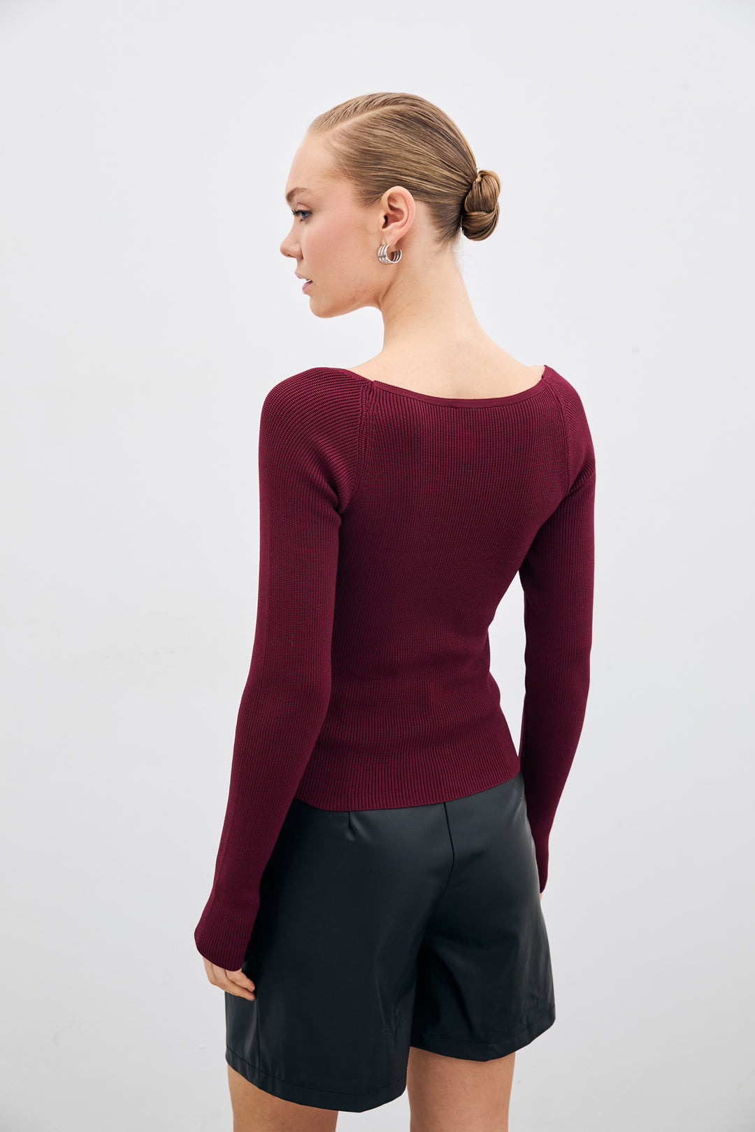 Sateen Top à col cœur - Bordeaux