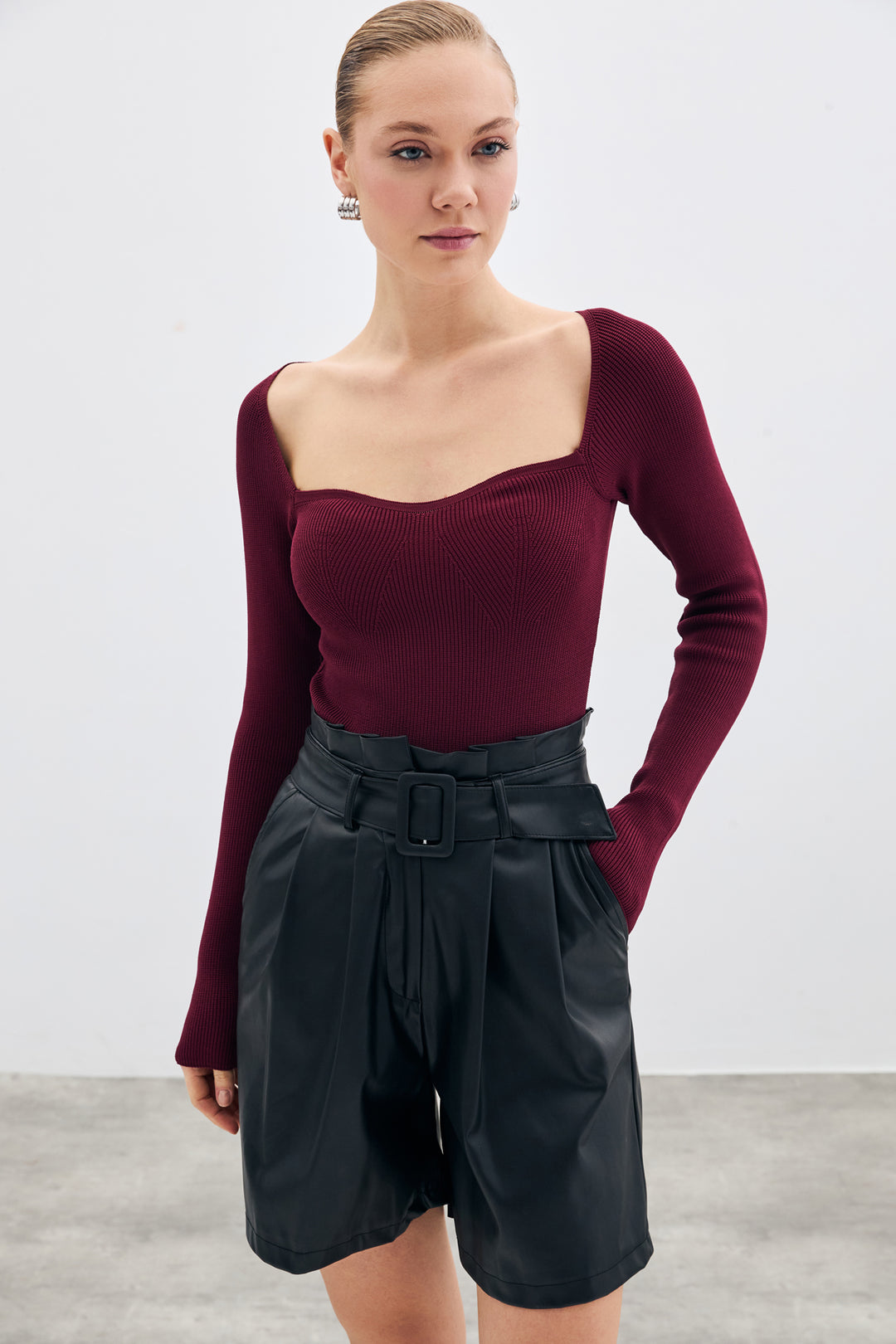 Sateen Top à col cœur - Bordeaux