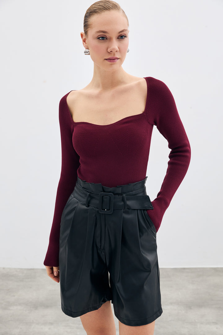 Sateen Top à col cœur - Bordeaux