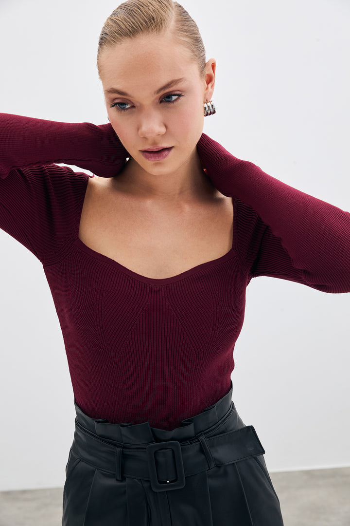 Sateen Top à col cœur - Bordeaux