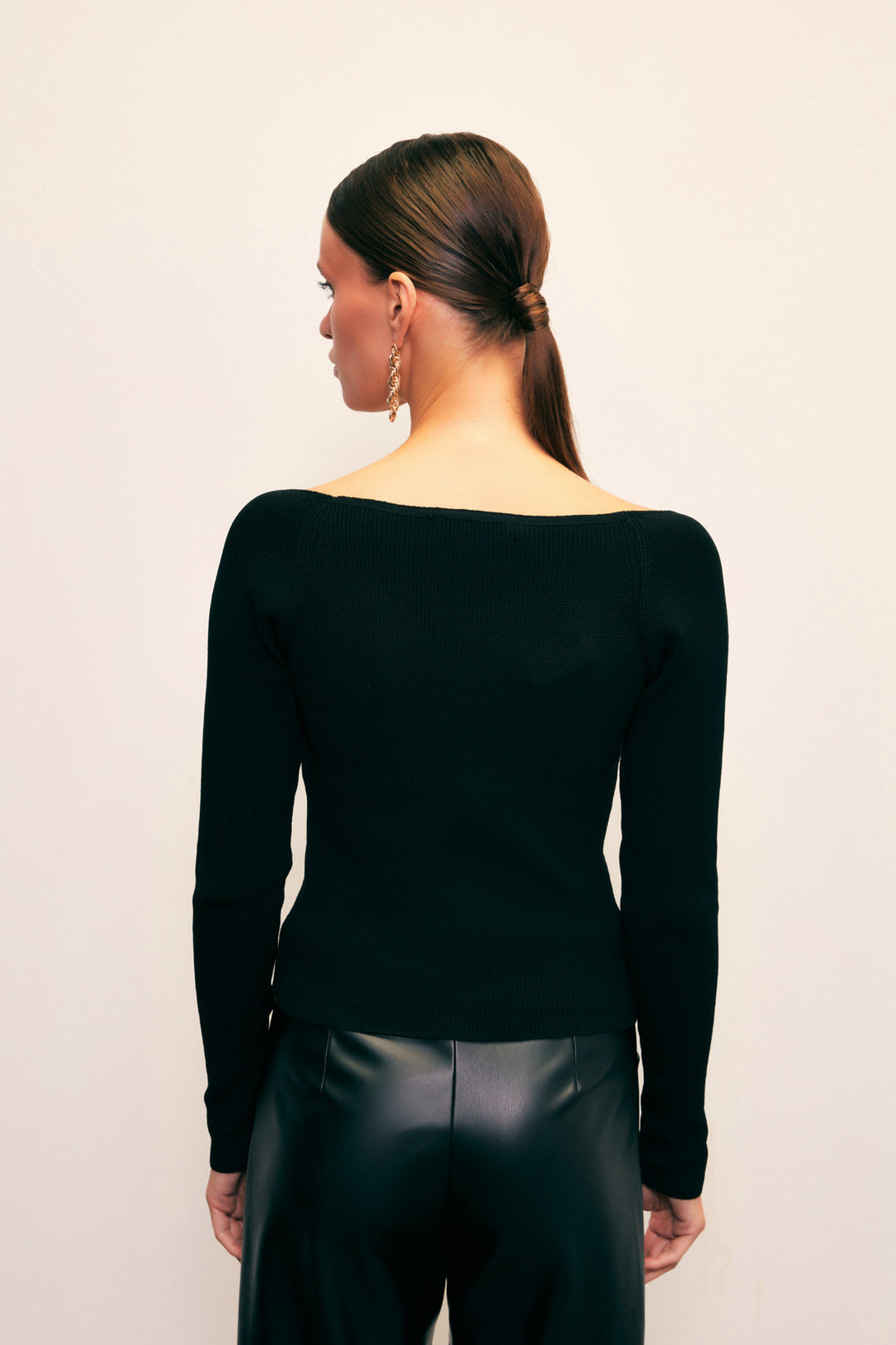 Sateen Blouse en tricot à col en cœur - Noir