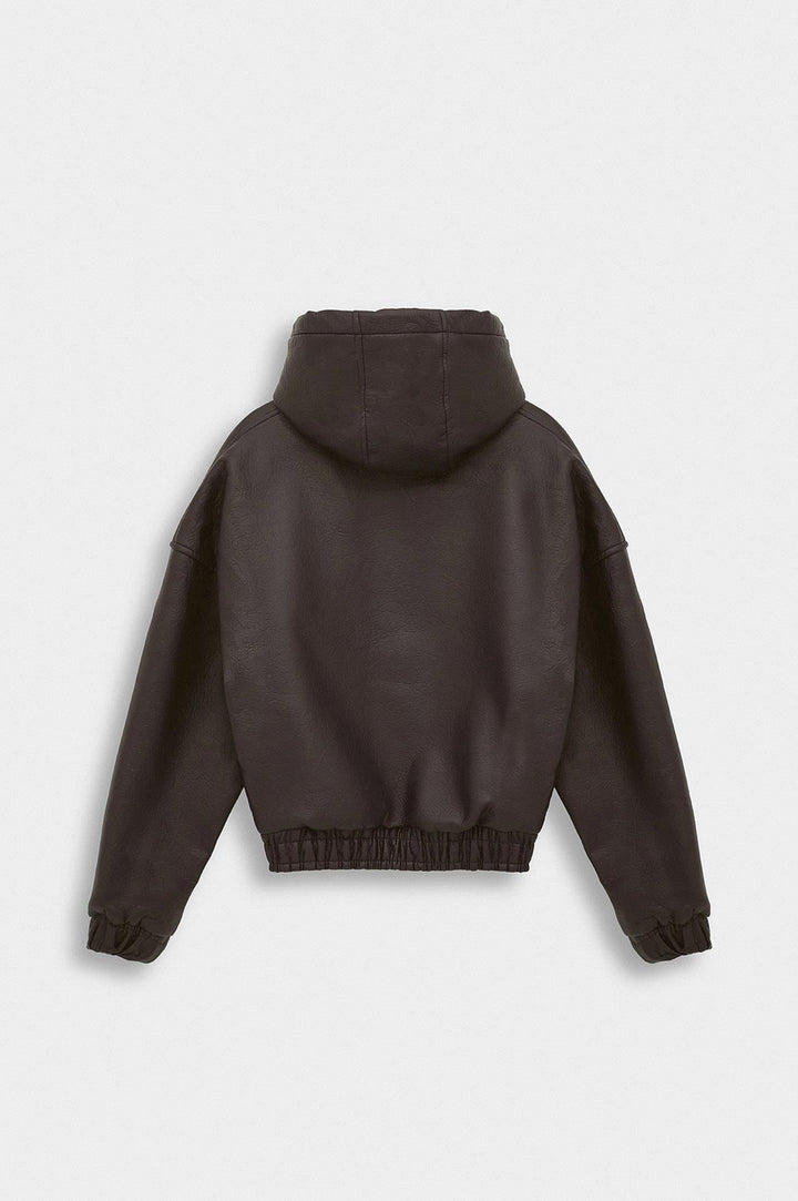 Giesto Veste en cuir marron avec capuche - Marron