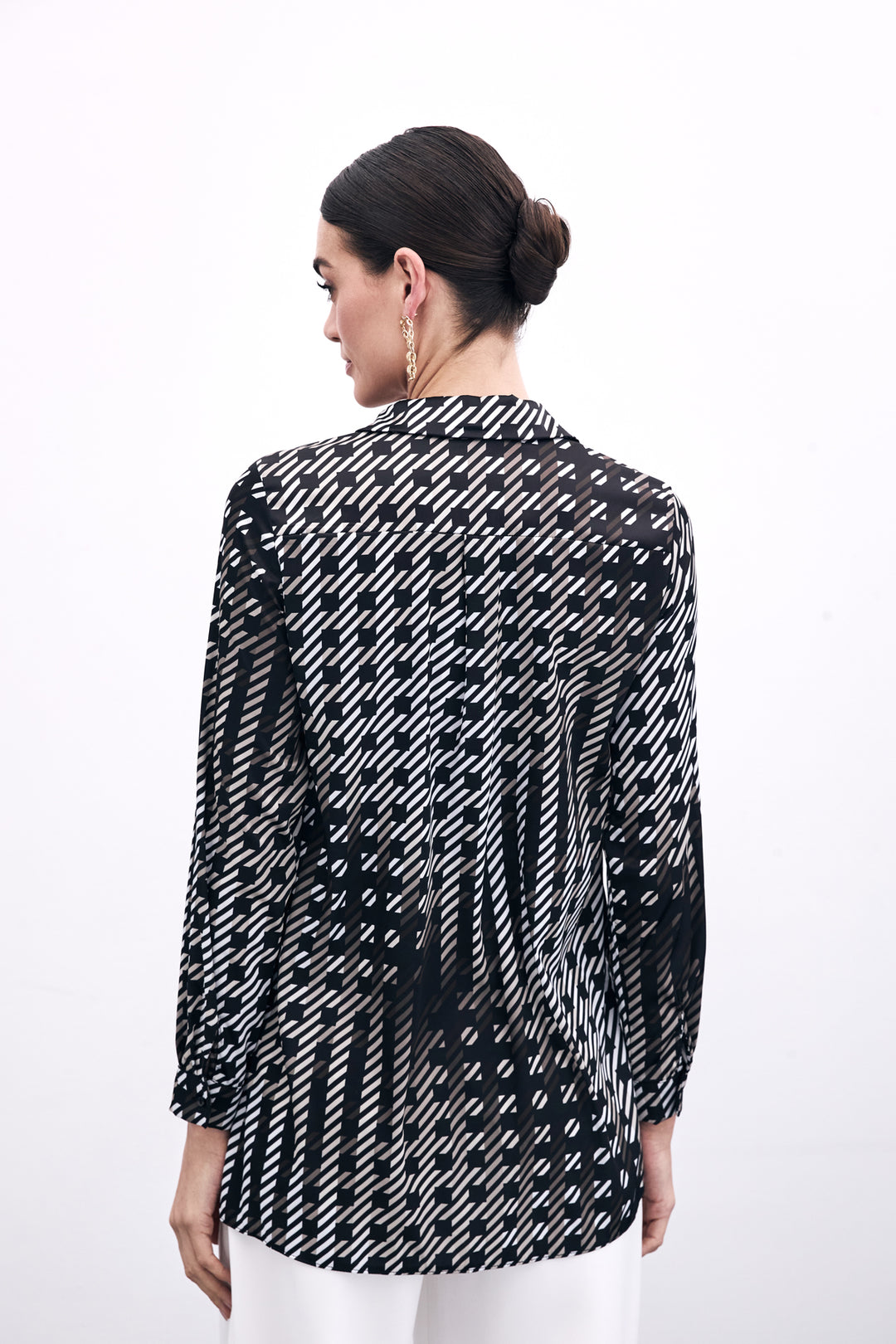 Sateen Chemisier à Motifs Carrés - Noir