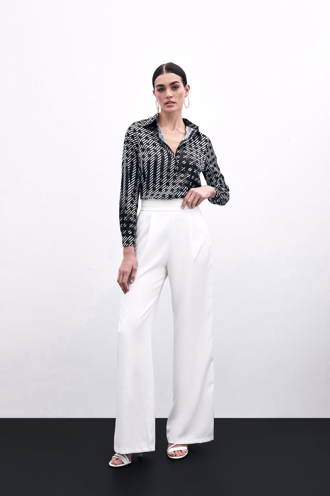 Sateen Chemisier à Motifs Carrés - Noir