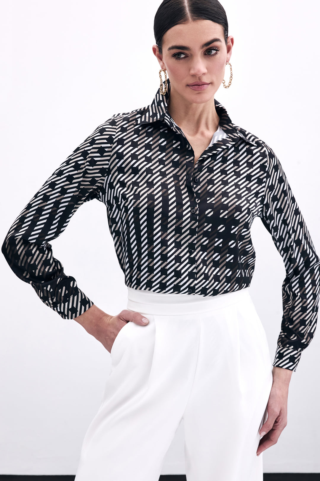 Sateen Chemisier à Motifs Carrés - Noir