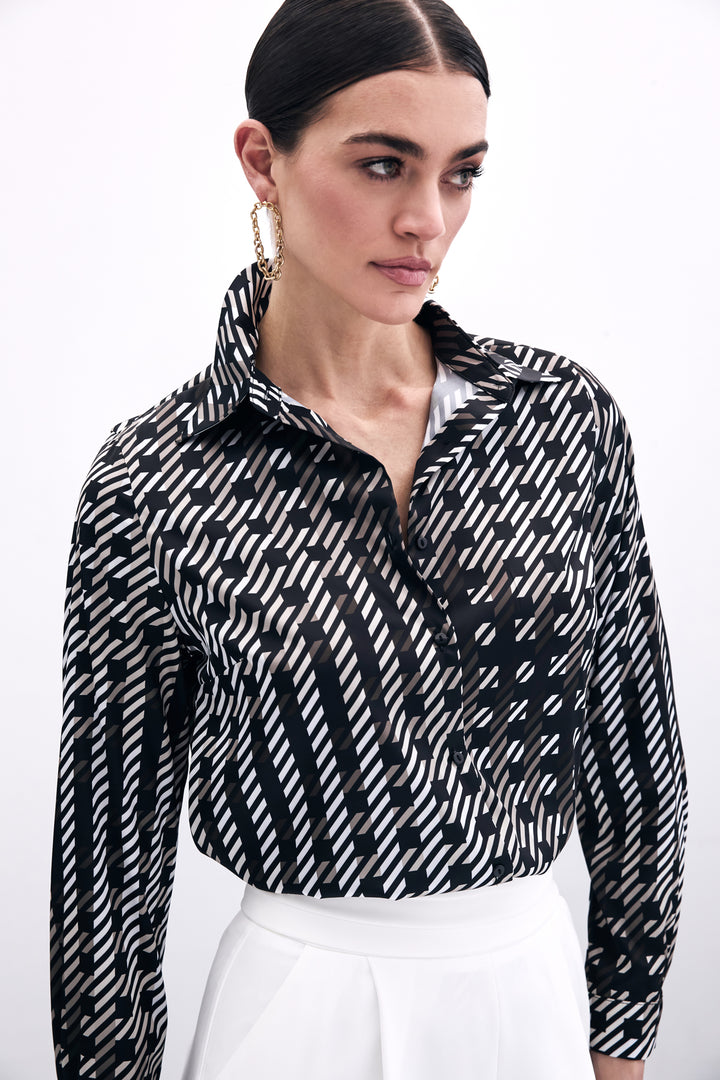 Sateen Chemisier à Motifs Carrés - Noir