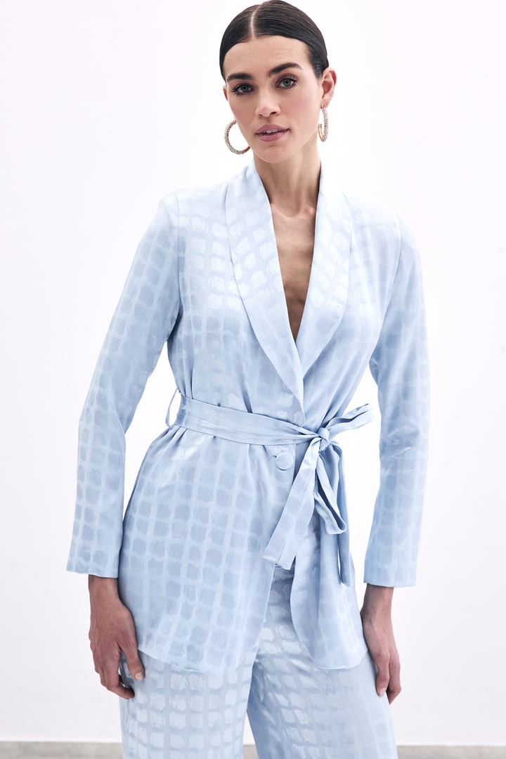 Sateen Veste à Ceinture Imprimée à Carreaux - bebe Bleu