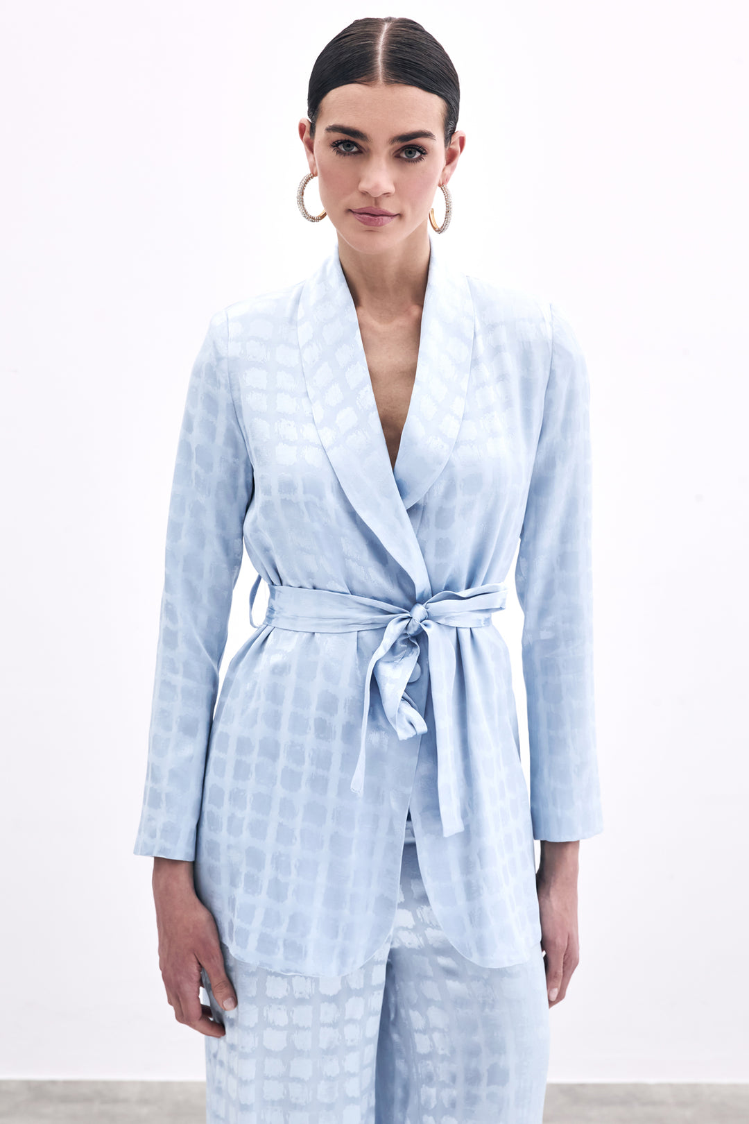 Sateen Veste à Ceinture Imprimée à Carreaux - bebe Bleu